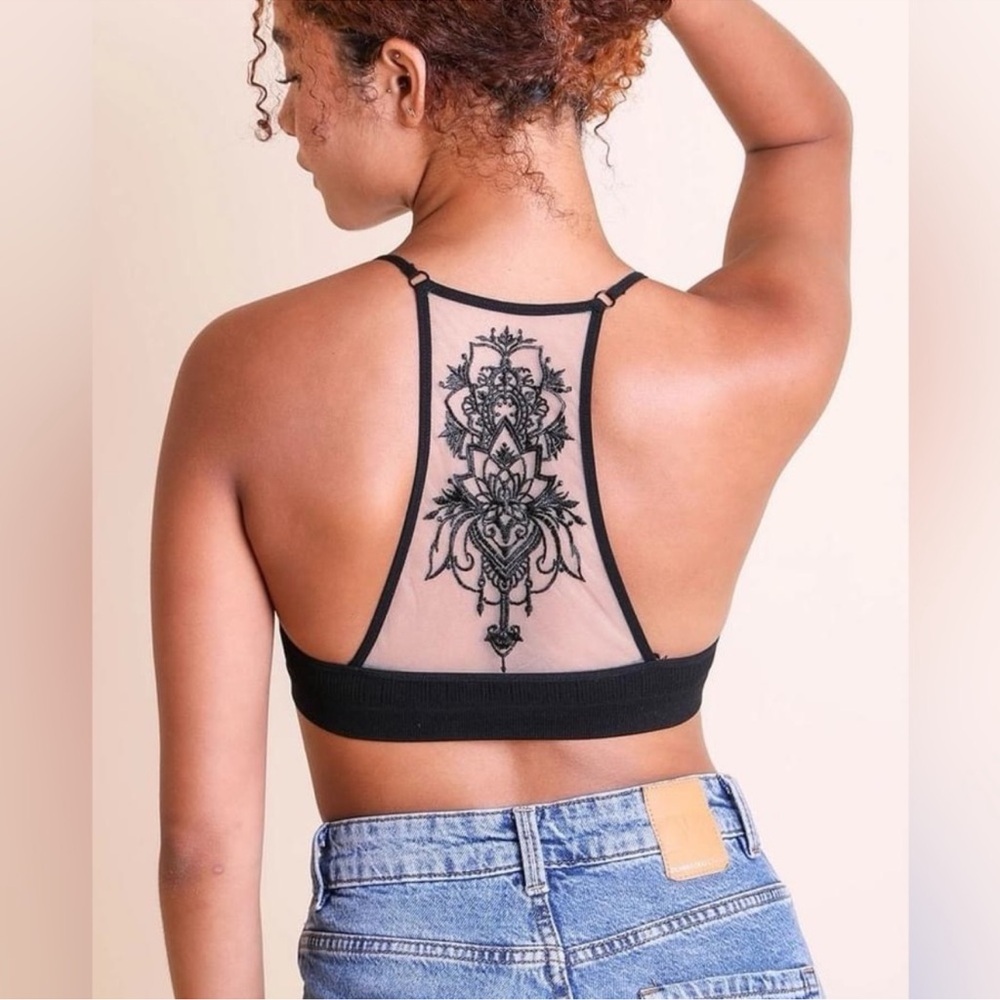 NEW • Black Mesh Lotus Racerback Bralette